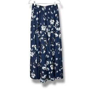 B My Story Blue Floral Hummingbird Ultra High Waist Wide Leg Parachute Pants